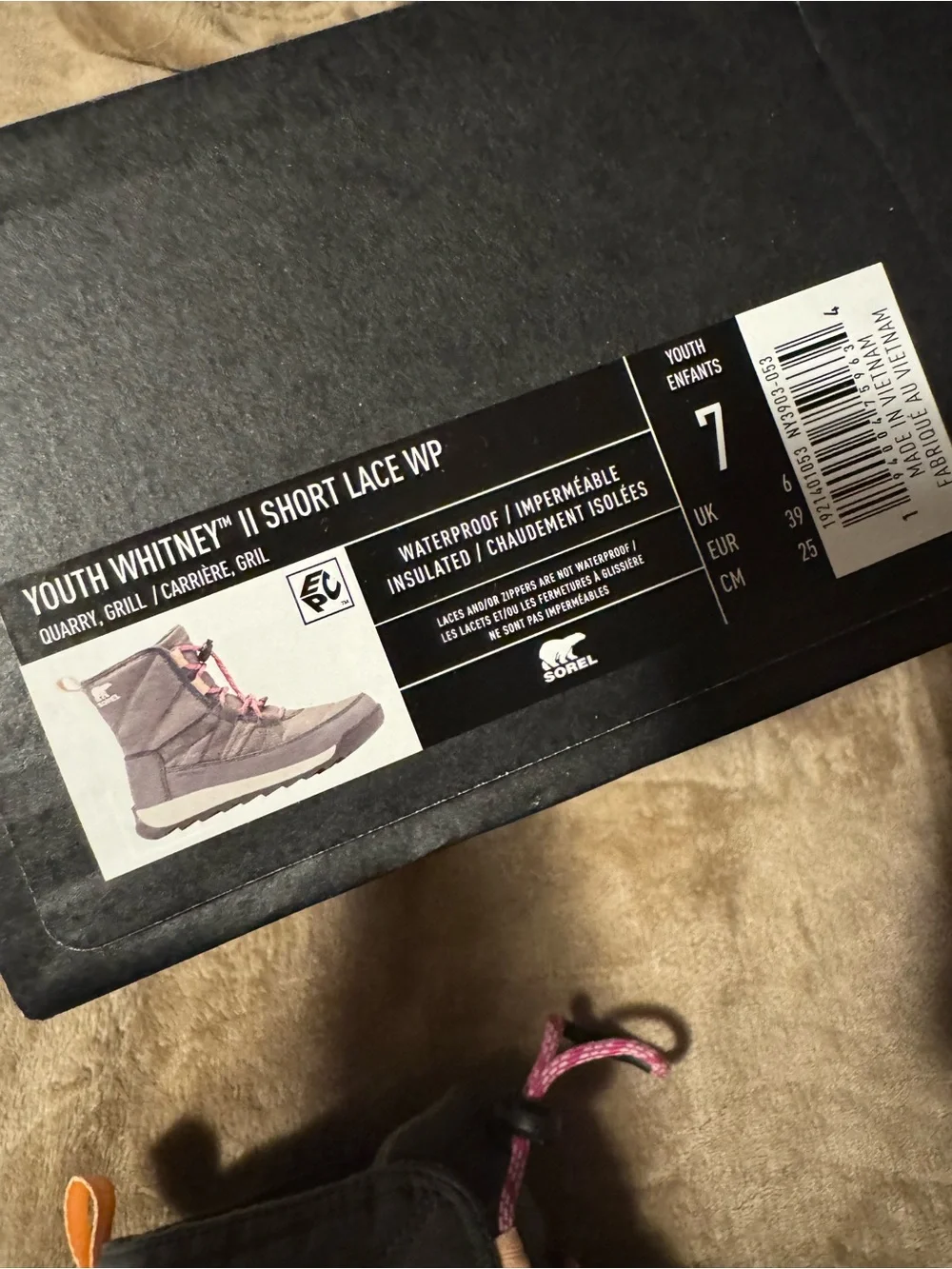 Sorel Gray Winter Boots with Pink Laces